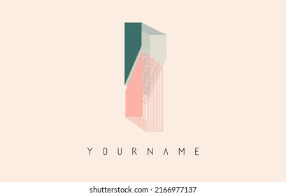 Wireframe I Letter Logo Design in two colors. Creative vector illustration with wired, mirrored outline frame. Pastel colors logo.