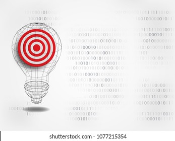 Wireframe lightbulb containing shooting target icon on digits background represent icloud technology and innovation concept. Technology Background. Vector Illustration.
