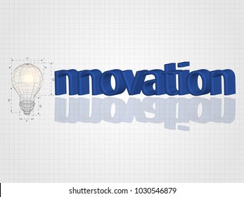 Wireframe lightbulb with text on grid background represent creative idea, innovation concept, inspiration process, thinking out of the box. Technology Background. Vector illustration
