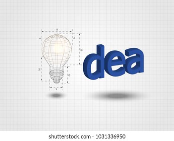Wireframe lightbulb with text on grid background represent creative idea, innovation concept and inspiration process. Technology Background. Vector illustration
