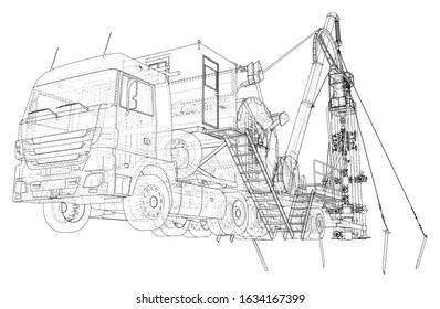 Wire-frame line truck isolated on white. Vector rendering of 3d.