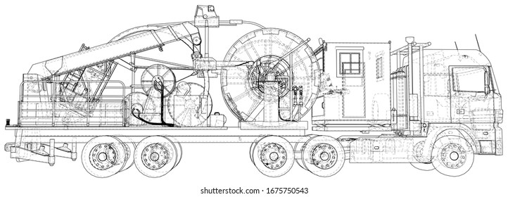 Wire-frame line truck isolated on white. Vector rendering of 3d.