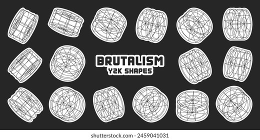 Wireframe lined shapes. Perspective mesh, 3d grid. Modern trendy low poly geometric elements. Retro futuristic design elements, y2k, vaporwave and synthwave style. Vector illustration