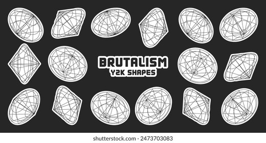 Wireframe lined shapes. Perspective mesh, 3d grid. Modern trendy low poly geometric elements. Retro futuristic design elements, y2k, vaporwave and synthwave style. Vector illustration