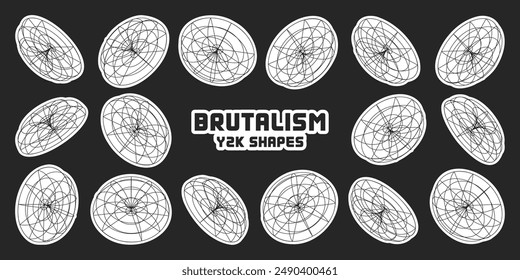 Wireframe lined shapes. Perspective mesh, 3d grid. Modern trendy low poly geometric elements. Retro futuristic design elements, y2k, vaporwave and synthwave style. Vector illustration