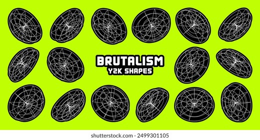 Wireframe lined shapes. Perspective mesh, 3d grid. Modern trendy low poly geometric elements. Retro futuristic design elements, y2k, vaporwave and synthwave style. Vector illustration