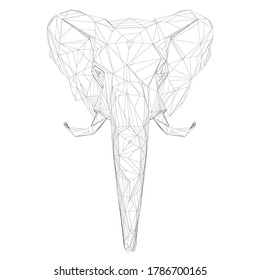 Malla de una cabeza baja de elefante de poli. Vista frontal. Ilustración del vector
