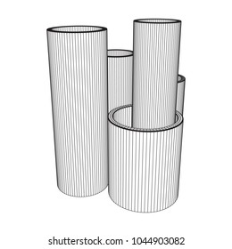 Wireframe low poly mesh construction metallurgy round tubes profile vector illustration