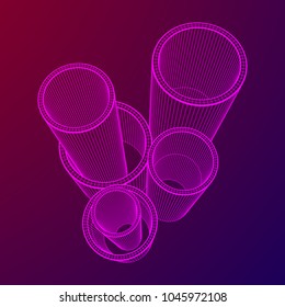 Wireframe low poly mesh construction metallurgy round tubes profile vector illustration