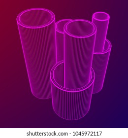 Wireframe low poly mesh construction metallurgy round tubes profile vector illustration