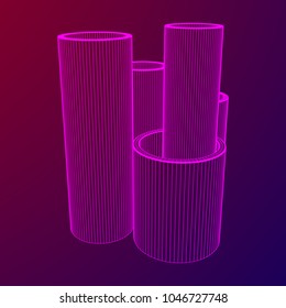 Wireframe low poly mesh construction metallurgy round tubes profile vector illustration