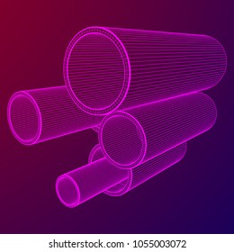 Wireframe low poly mesh construction metallurgy round tubes profile vector illustration