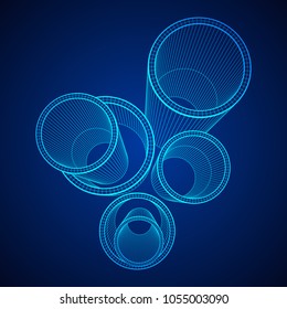 Wireframe low poly mesh construction metallurgy round tubes profile vector illustration