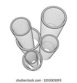Wireframe low poly mesh construction metallurgy round tubes profile vector illustration