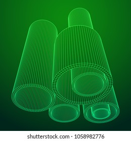 Wireframe low poly mesh construction metallurgy round tubes profile vector illustration