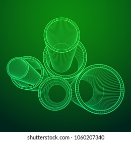 Wireframe low poly mesh construction metallurgy round tubes profile vector illustration