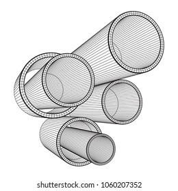 Wireframe low poly mesh construction metallurgy round tubes profile vector illustration