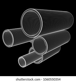 Wireframe low poly mesh construction metallurgy round tubes profile vector illustration