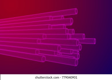 Wireframe low poly mesh construction metallurgy round tubes profile vector illustration