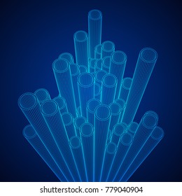 Wireframe low poly mesh construction metallurgy round tubes profile vector illustration