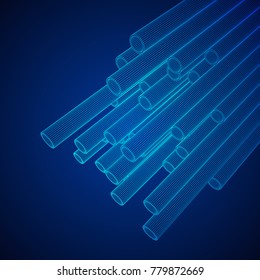 Wireframe low poly mesh construction metallurgy round tubes profile vector illustration