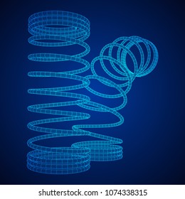 Wireframe low poly mesh tension helix spring. Vector illustration