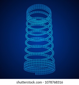 Wireframe low poly mesh tension helix spring. Vector illustration