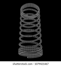 Wireframe low poly mesh tension helix spring. Vector illustration