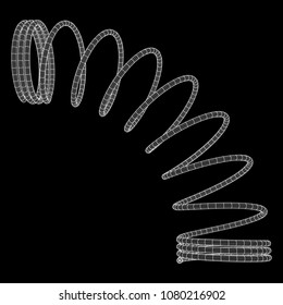 Wireframe low poly mesh tension helix spring. Vector illustration