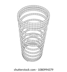 Wireframe low poly mesh tension helix spring. Vector illustration