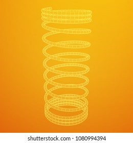 Wireframe low poly mesh tension helix spring. Vector illustration