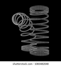 Wireframe low poly mesh tension helix spring. Vector illustration