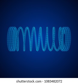 Wireframe low poly mesh tension helix spring. Vector illustration