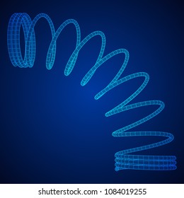 Wireframe low poly mesh tension helix spring. Vector illustration