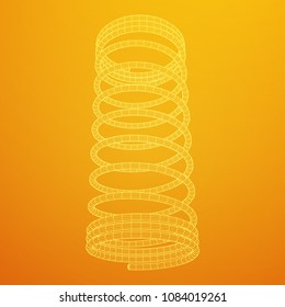 Wireframe low poly mesh tension helix spring. Vector illustration