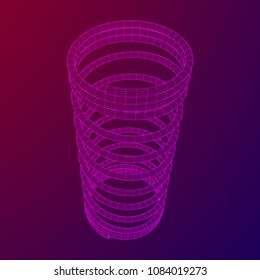 Wireframe low poly mesh tension helix spring. Vector illustration