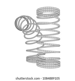 Wireframe low poly mesh tension helix spring. Vector illustration