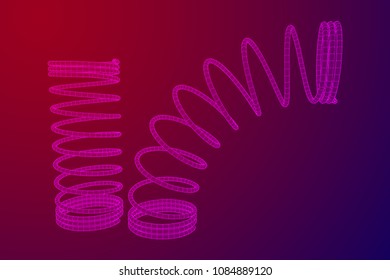 Wireframe low poly mesh tension helix spring. Vector illustration