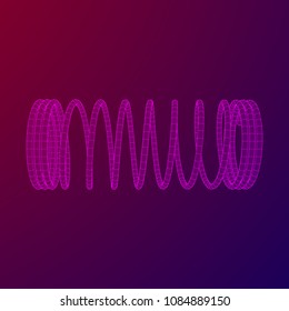 Wireframe low poly mesh tension helix spring. Vector illustration