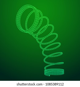 Wireframe low poly mesh tension helix spring. Vector illustration