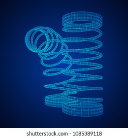 Wireframe low poly mesh tension helix spring. Vector illustration