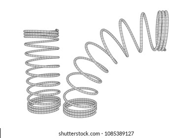 Wireframe low poly mesh tension helix spring. Vector illustration