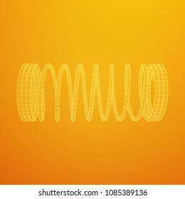 Wireframe low poly mesh tension helix spring. Vector illustration
