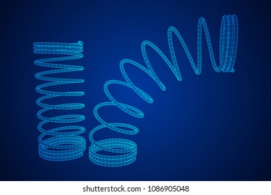 Wireframe low poly mesh tension helix spring. Vector illustration