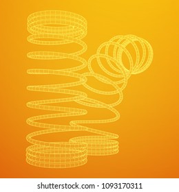 Wireframe low poly mesh tension helix spring. Vector illustration