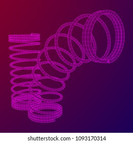 Wireframe low poly mesh tension helix spring. Vector illustration