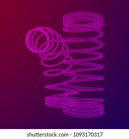 Wireframe low poly mesh tension helix spring. Vector illustration