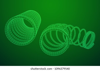 Wireframe low poly mesh tension helix spring. Vector illustration