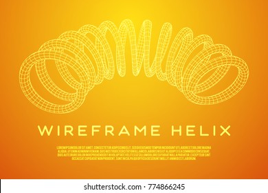 Wireframe low poly mesh tension helix spring. Vector illustration