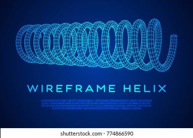 Wireframe low poly mesh tension helix spring. Vector illustration